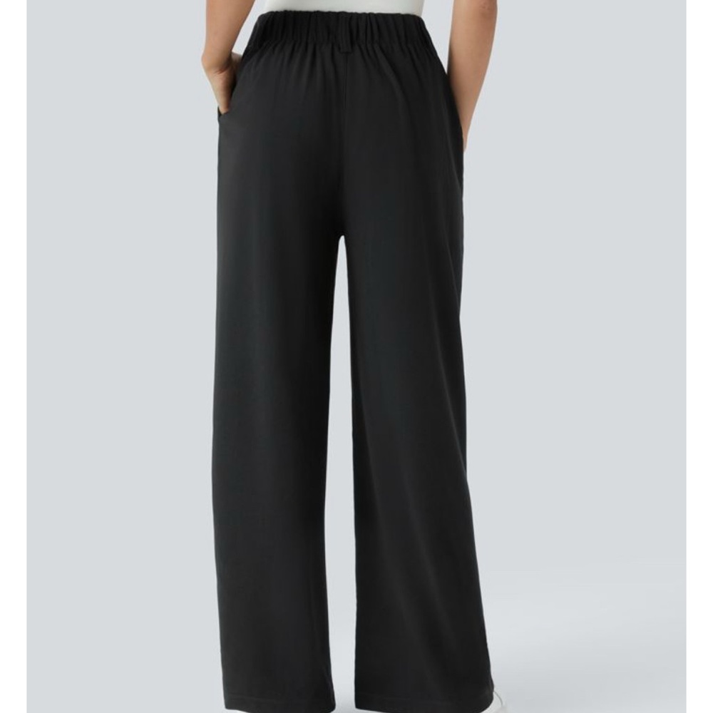 High Waisted Plicated Side Pocket Wide Leg Waffle Work Pants - Picture 2 of 3